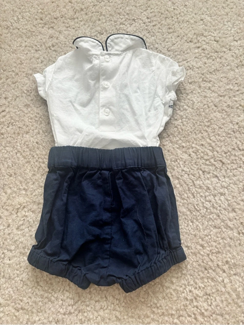 Edgehill Collection White and Navy Smocked One-Piece